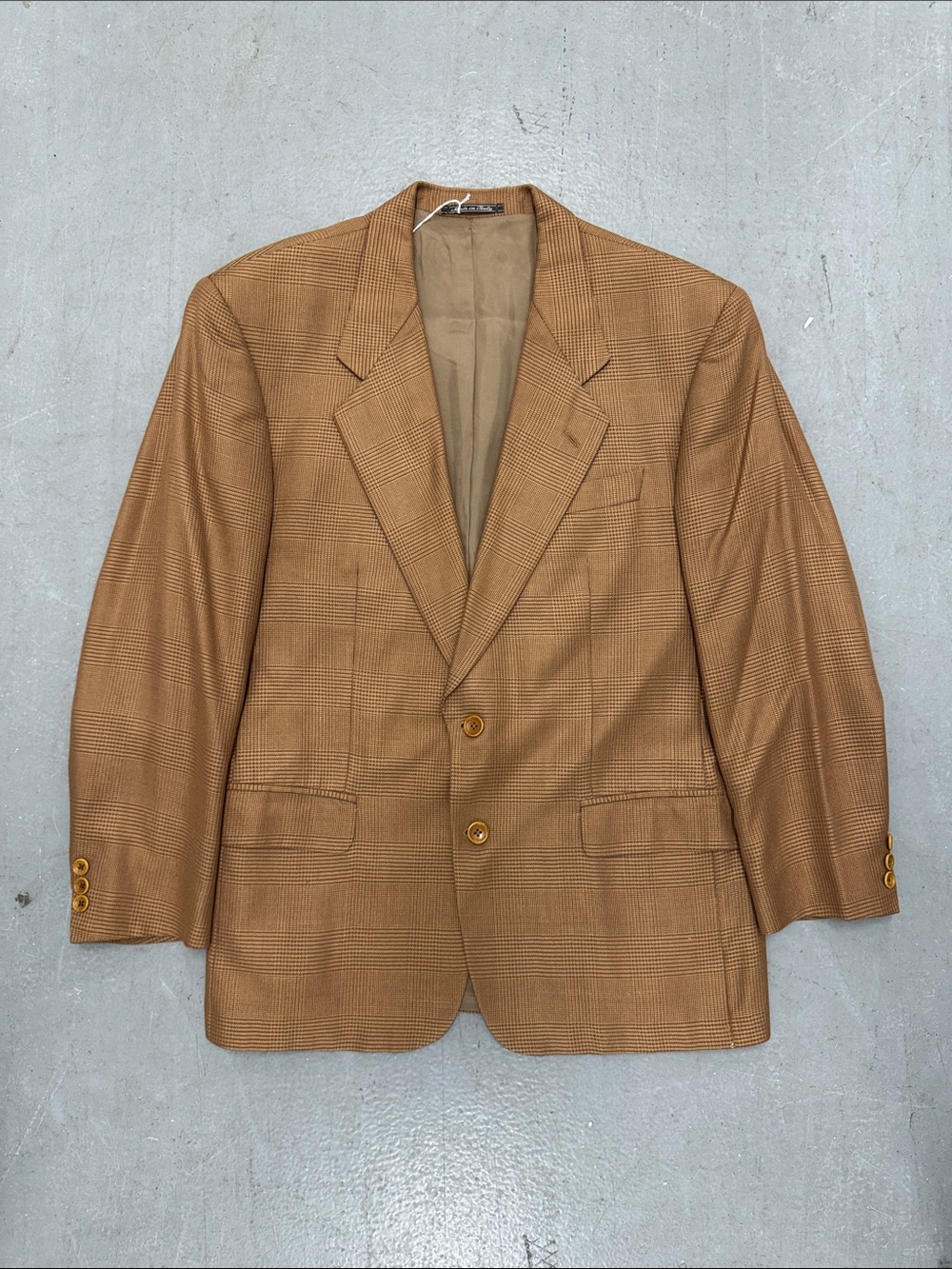 VTG Lubiam Camel Glen Plaid Silk & Wool Sport Coat 40R US/50R IT - Made In Italy